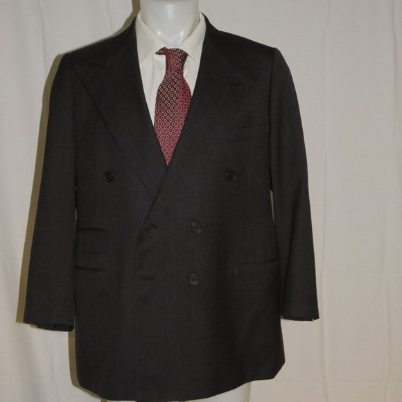 Ralph Lauren Purple Label Gray Birdseye 6x2 VTG Double Breasted Sport Coat 44R - Picture 2 of 11